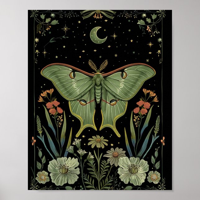 Luna Moth Gothic Wasserfarbe Kunst Poster (Vorne)