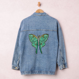 Luna Moth Illustration - Grün und Gold Jeansjacke