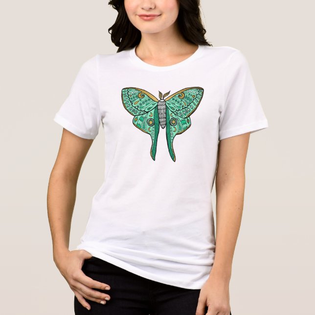 Luna Moth Illustration - Grün und Gold Tri-Blend Shirt (Vorderseite)