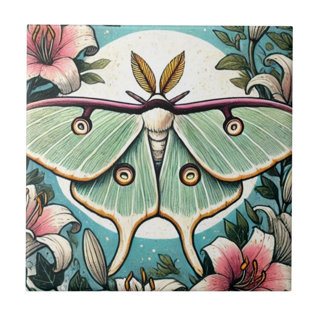 Luna Moth Illustration Luna Moths Fliese (Vorderseite)