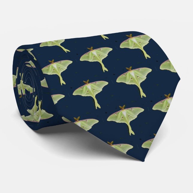 Luna Moth mit Navy Background - Krawatte (Gerollt)