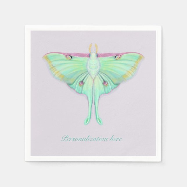 Luna Moth mit Personalisierung auf Lavendel Serviette (Vorderseite)