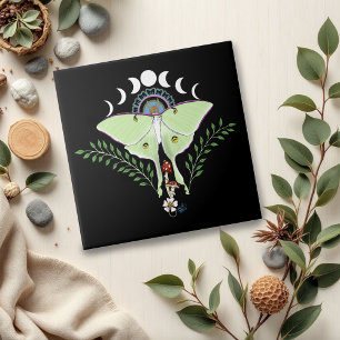 Luna Moth Moon Phases Black Fliese