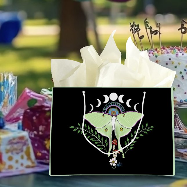 Luna Moth Moon Phases Black Große Geschenktüte (Von Creator hochgeladen)