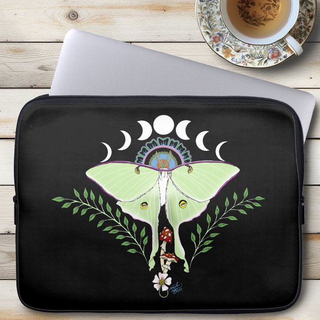 Luna Moth Moon Phases Black Laptopschutzhülle (Von Creator hochgeladen)