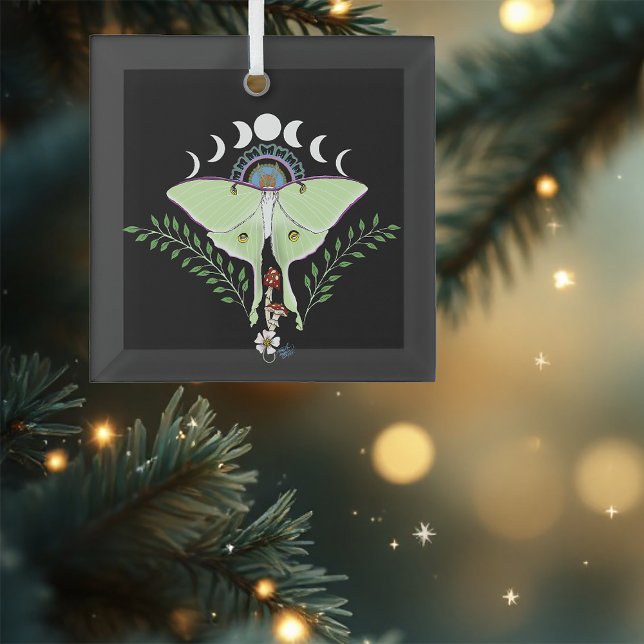 Luna Moth Moon Phases Black Ornament Aus Glas (Von Creator hochgeladen)