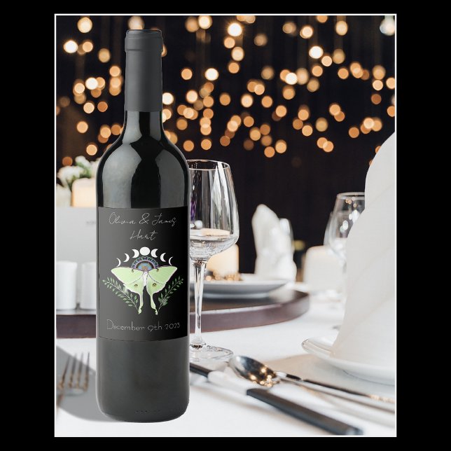 Luna Moth Moon Phases Weinetikett (Von Creator hochgeladen)