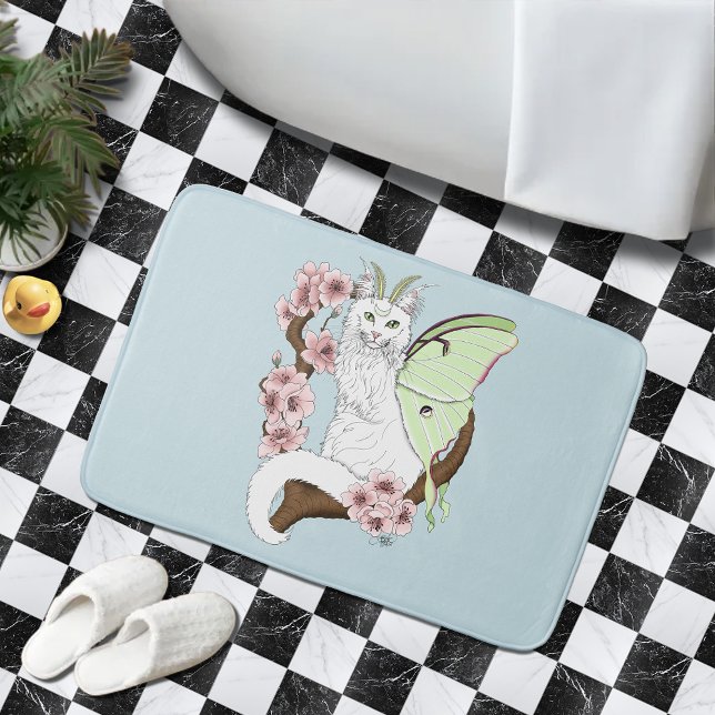 Luna Moth Moon White Cat Green Badematte (Von Creator hochgeladen)