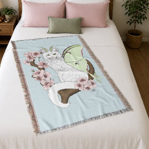 Luna Moth Moon White Cat Green Decke