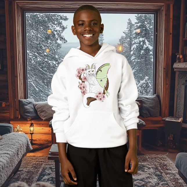 Luna Moth Moon White Cat Green Hoodie (Von Creator hochgeladen)