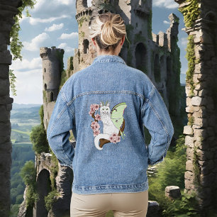 Luna Moth Moon White Cat Green Jeansjacke