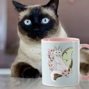 Luna Moth Moon White Cat Green Tasse
