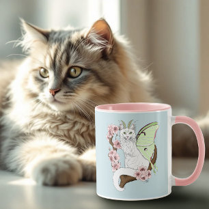 Luna Moth Moon White Cat Green Tasse