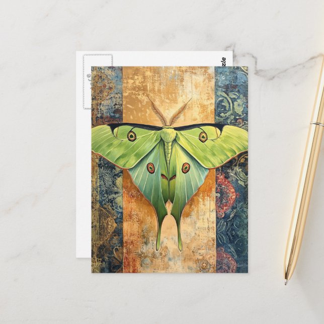 Luna Moth Painting Postkarte (Vorderseite/Rückseite Beispiel)