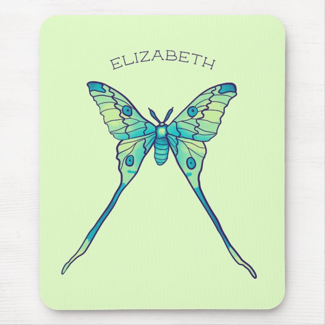 Luna-Moth-Schmetterling-Insektengrün Mousepad (Vorne)