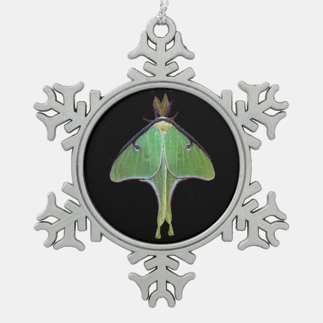 Luna Moth Schneeflocken Zinn-Ornament (Vorderseite)