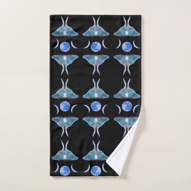Luna Moth Triple Moon auf schwarz Handtuch (Handtuch)