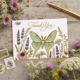 Luna Moth Wildflower Birthday Script Thank You Dankeskarte