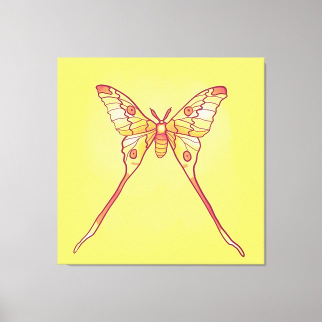 Luna Moth Yellow Orange Witchy Magical Insect Leinwanddruck (Vorderseite)