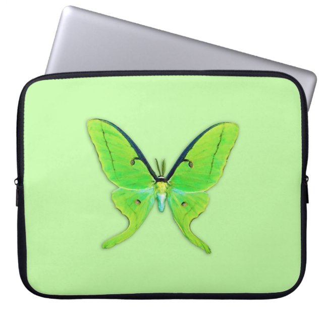 Luna-Motte auf hellgrünem Hintergrund Laptopschutzhülle (Vorderseite)