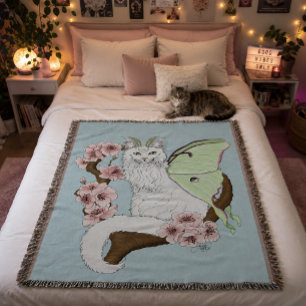 Luna-Motte Mond Weiße Katze Grün Decke