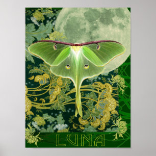 Luna-Motte und Mondposter, grüne Natur-Collage Po Poster
