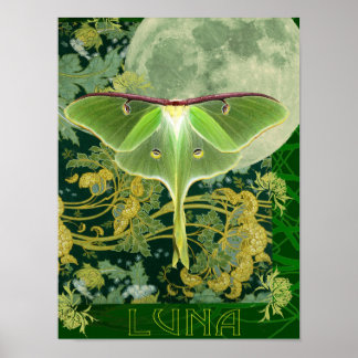 Luna-Motte und Mondposter, grüne Natur-Collage Po Poster
