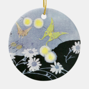 Luna-Motten-Lit durch glühende Leuchtkäfer Keramikornament