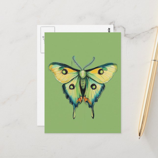 Luna-Mottenmalerei auf Grün Postkarte (Vorderseite/Rückseite Beispiel)