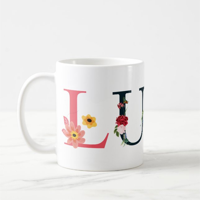 LUNA Name Kunst mit bestickten Blume Kaffeetasse (Links)