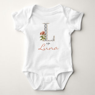 Luna Name Reveal Floral Letter L Girl Whimsical Baby Strampler