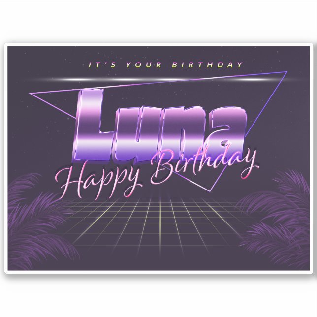 Luna Name Vorname lila retro Sticker Geburtstag (Vorderseite)