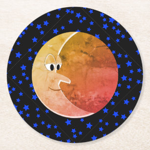 Luna Vintage Mond und Sterne Zeichnung Runder Pappuntersetzer