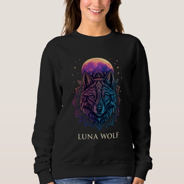 Luna Wolf Spirituelle Moon Art Sweatshirt (Vorderseite)