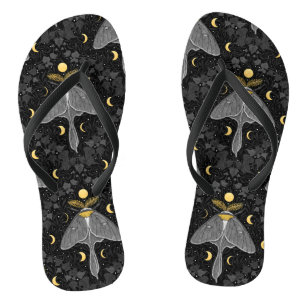 Lunamotte, Mondphasen und Efeu-Damast-Muster Flip Flops