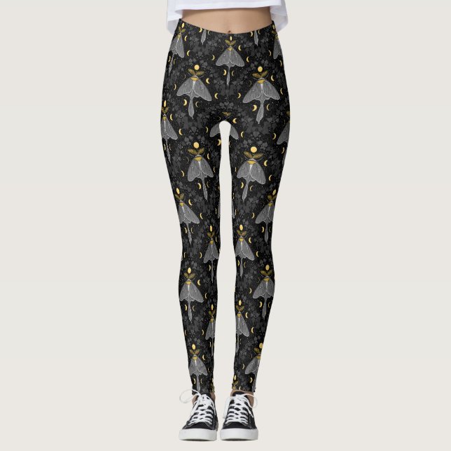 Lunamotte, Mondphasen und Efeu-Damast-Muster Leggings (Vorderseite)