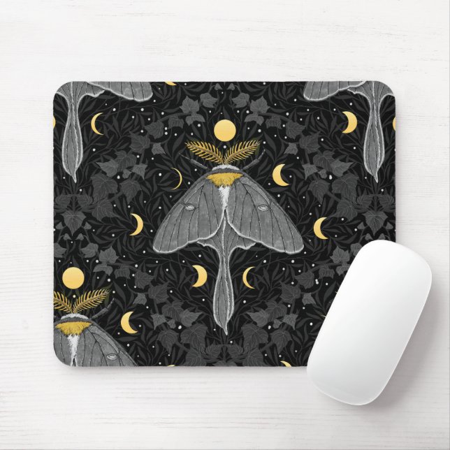 Lunamotte, Mondphasen und Efeu-Damast-Muster Mousepad (Mit Mouse)