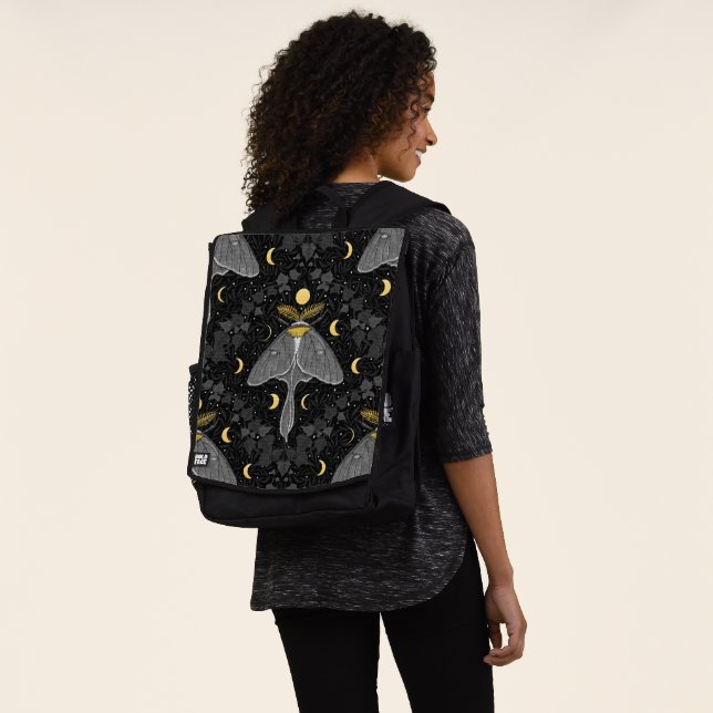 Lunamotte, Mondphasen und Efeu-Damast-Muster Rucksack (Ausgewaschen)