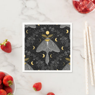 Lunamotte, Mondphasen und Efeu-Damast-Muster Serviette