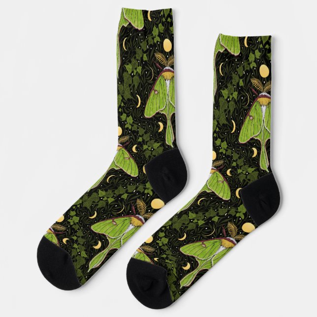 Lunamotten, Mondphasen und Efeu-Damast 2 Socken (Linkes Detail)