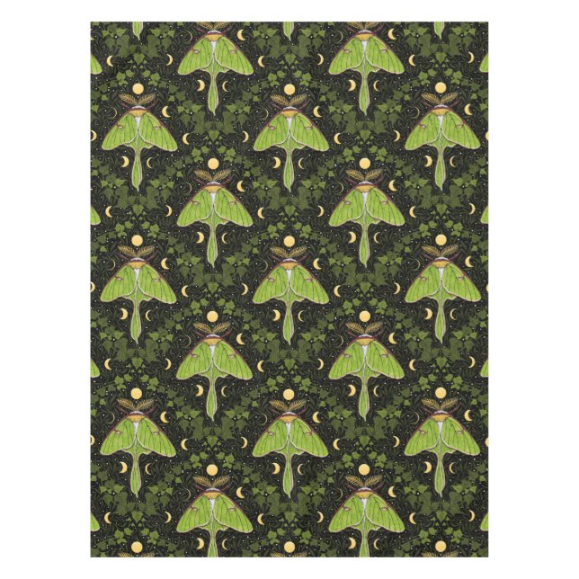 Lunamotten, Mondphasen und Efeu-Damast 2 Tischdecke (Vorderseite)