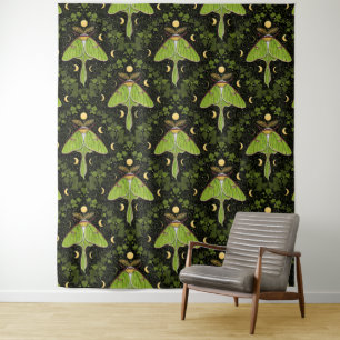 Lunamotten, Mondphasen und Efeu-Damast 2 Wandteppich