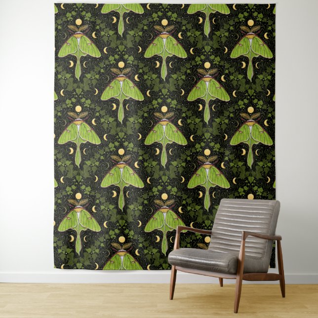 Lunamotten, Mondphasen und Efeu-Damast 2 Wandteppich (Beispiel)