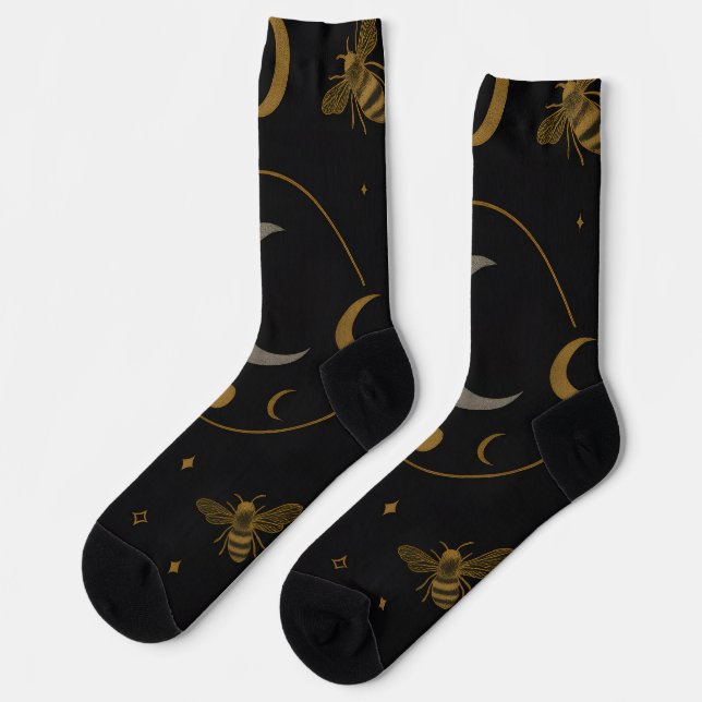 Lunar Alchemy – Celestial Bee & Moon Phase Occult  Socken (Linkes Detail)