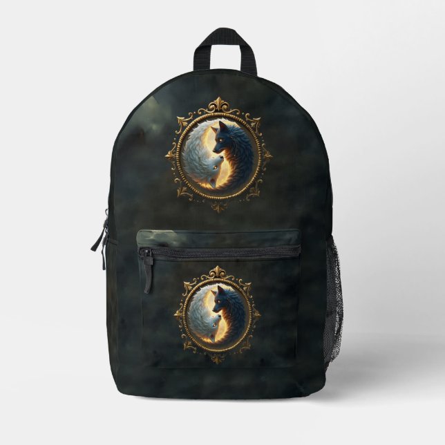 Lunar Balance – Where Shadows Embrace the Light.  Bedruckter Rucksack (Vorderseite)
