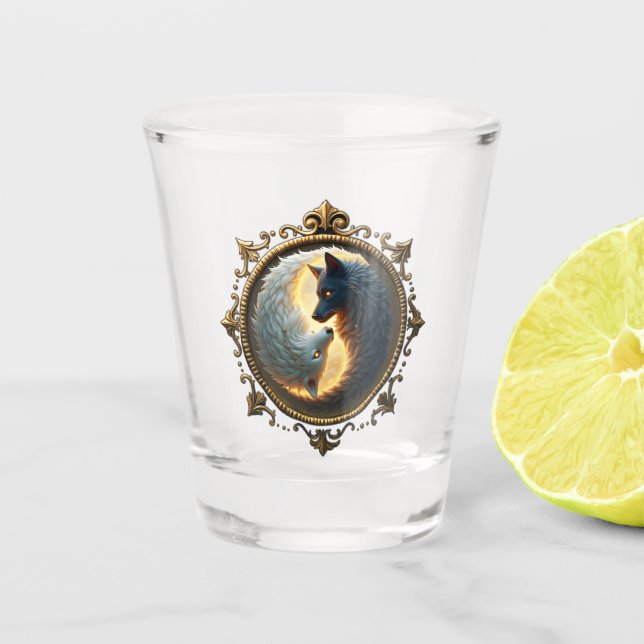 Lunar Balance – Where Shadows Embrace the Light.  Schnapsglas (Vorderseite)