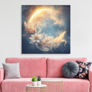 Lunar Bloom Mandala Boho Wandkunst Leinwanddruck