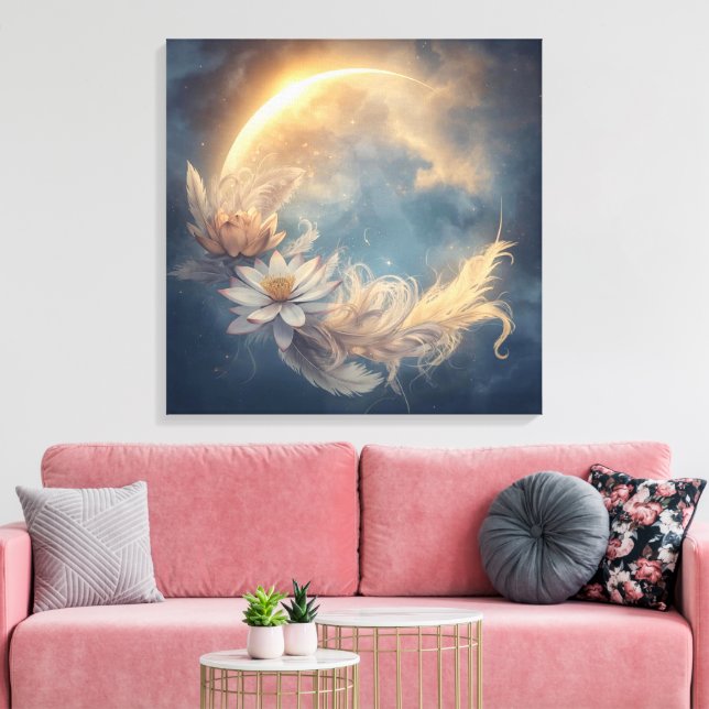 Lunar Bloom Mandala Boho Wandkunst Leinwanddruck (Insitu (Wohnzimmer))