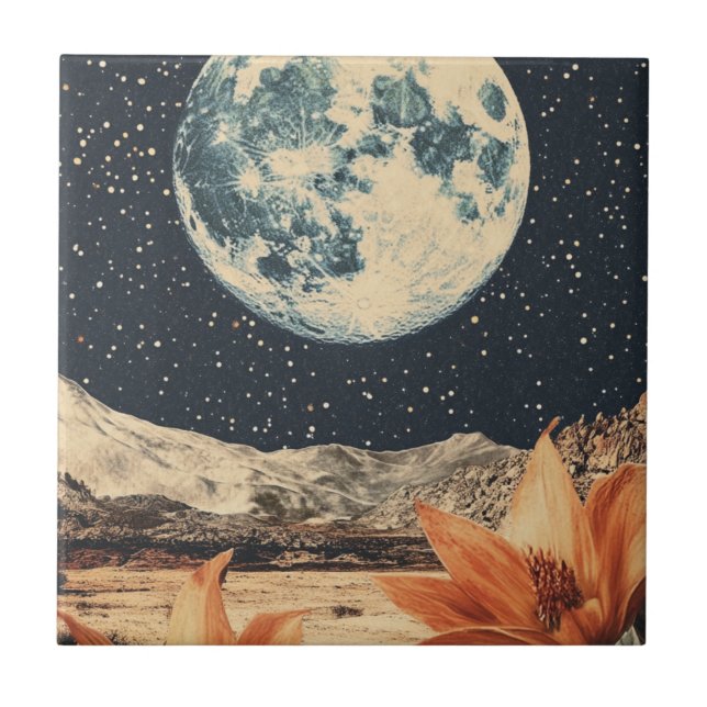 Lunar Bloom Over Sandy Peaks Fliese (Vorderseite)