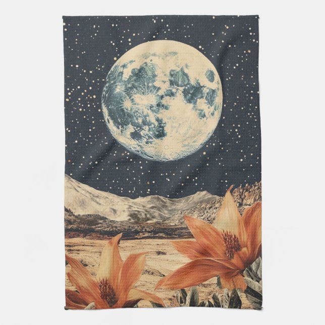 Lunar Bloom Over Sandy Peaks Geschirrtuch (Vertikal)